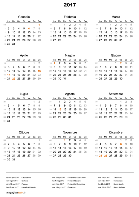 Calendario 2017 con festività