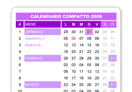 Calendario 2009 compatto: viola