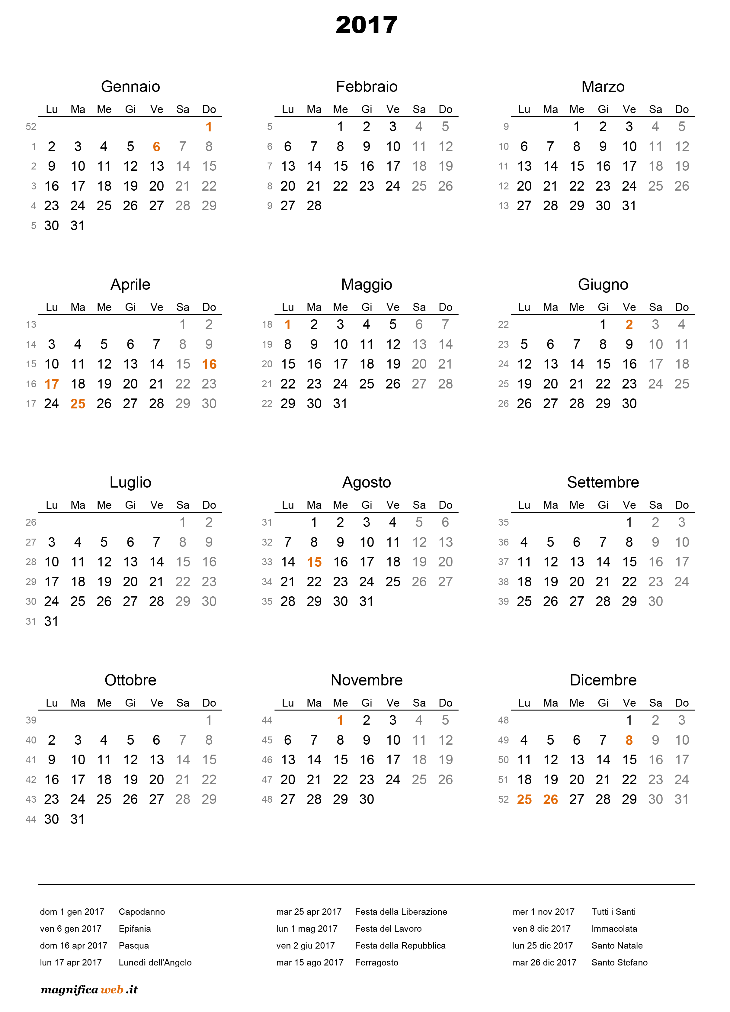 Calendario 17 Con Festivita Da Stampare In Excel E Pdf