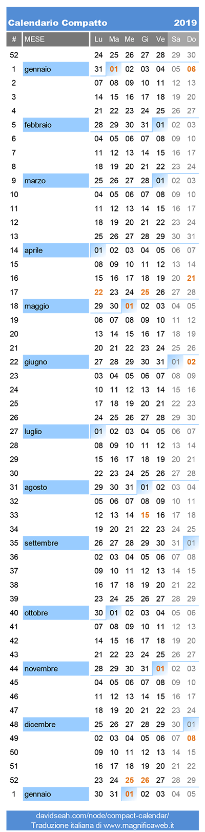 Calendario 19 Compatto Da Stampare In Excel E Pdf Gratis