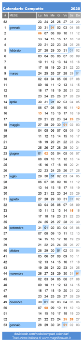 Calendario compatto 2020